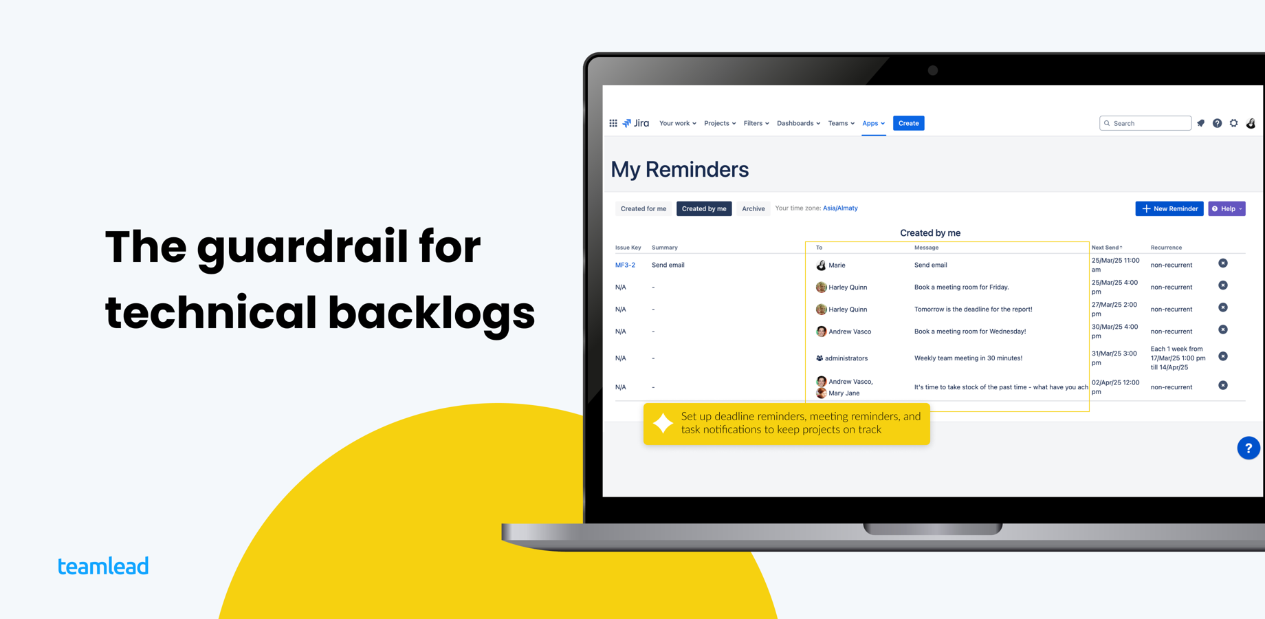 Manage long-running technical work in Jira DC. Automate periodic status pings and maintenance reminders to keep your technical backlog under control and ensure critical configuration updates are performed on time.