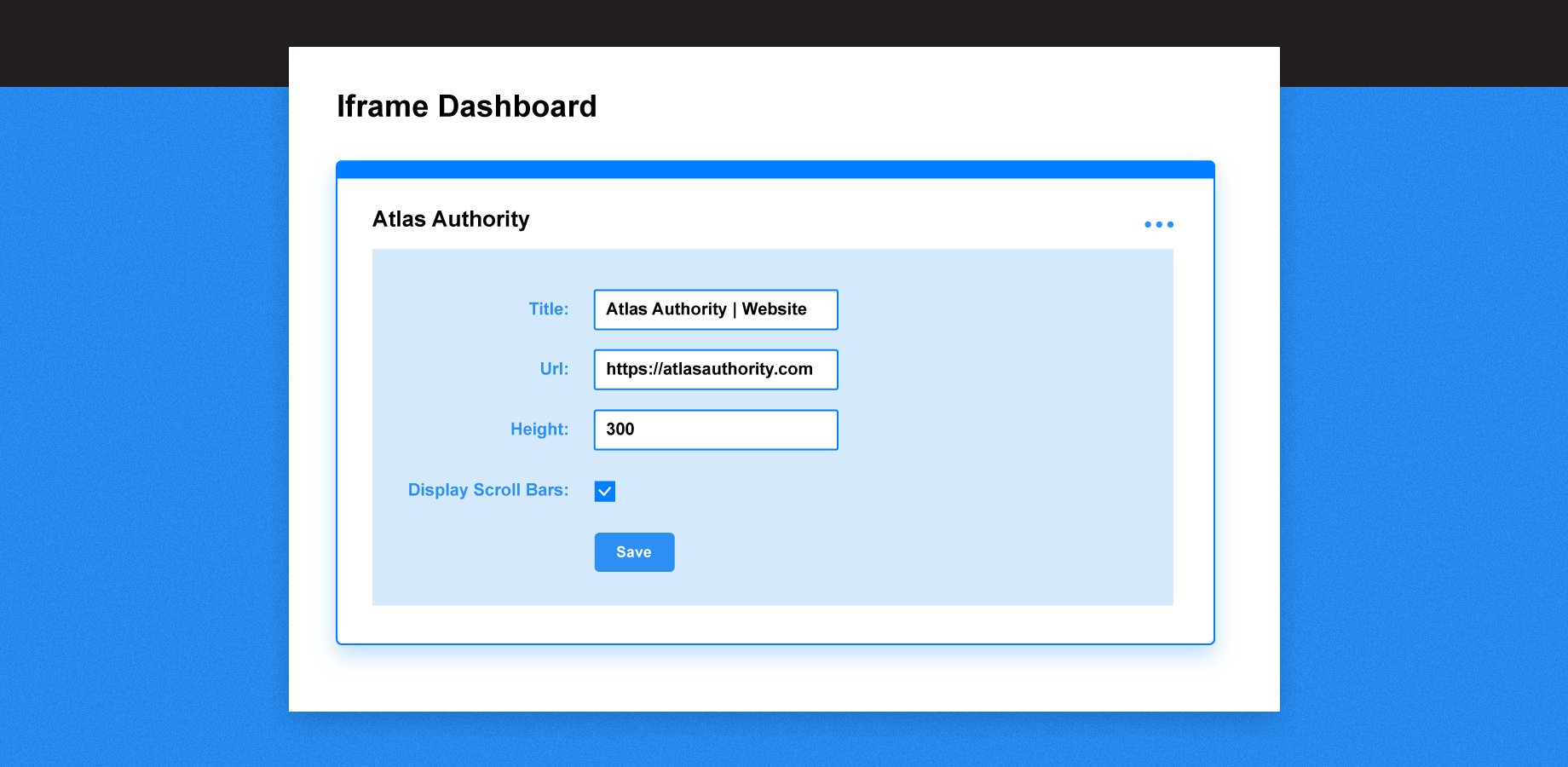 Set up a title, URL, and Iframe height.