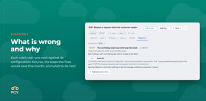 Diagnosis reads a rule's real runs against its configuration: the steps the fixes would save this month, failing runs, and what to do next.