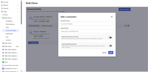 In our Advanced Edition you can establish a remote connection to Bulk Clone to other jira sites