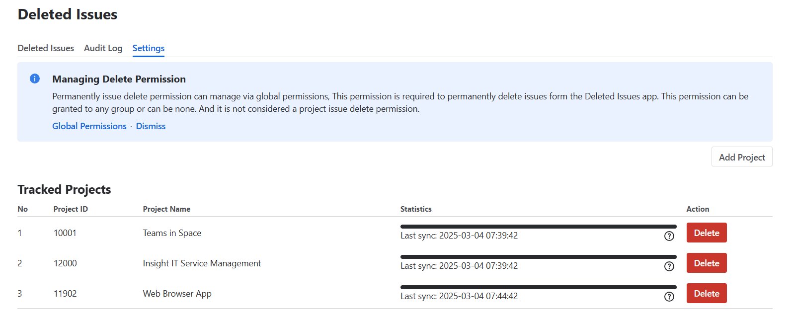 Add desired projects to the tracked project