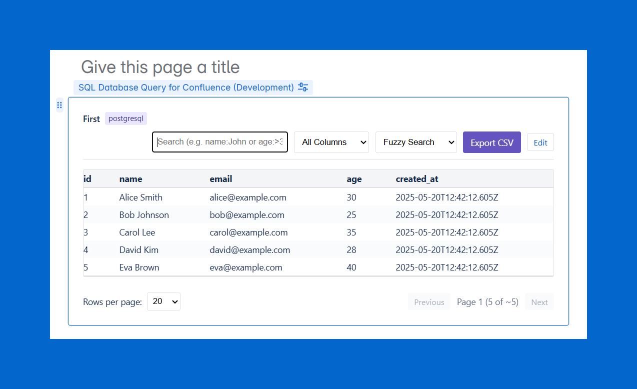 Visualize, search and export the SQL query result