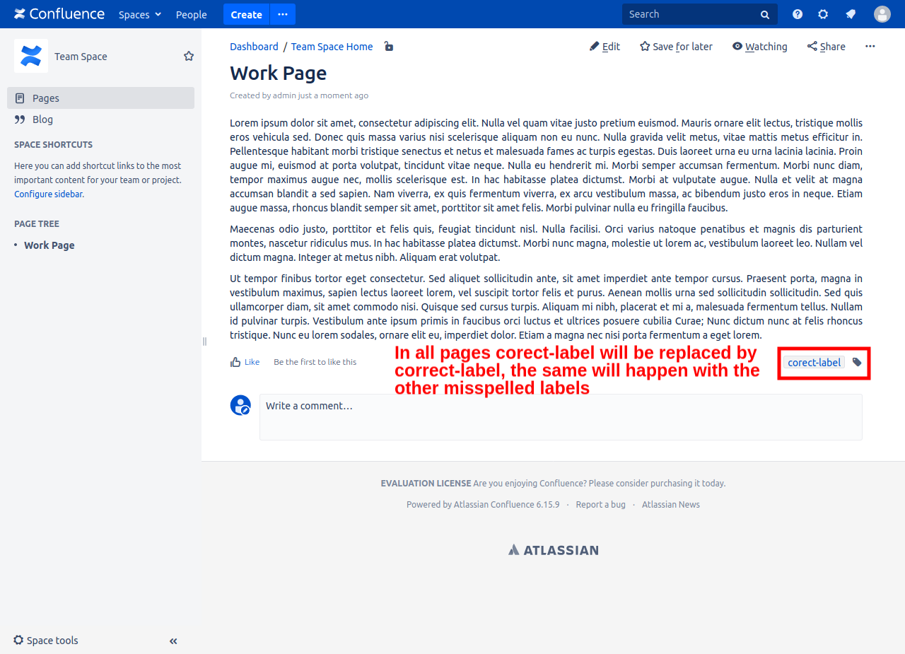 In space, labels in pages are changed