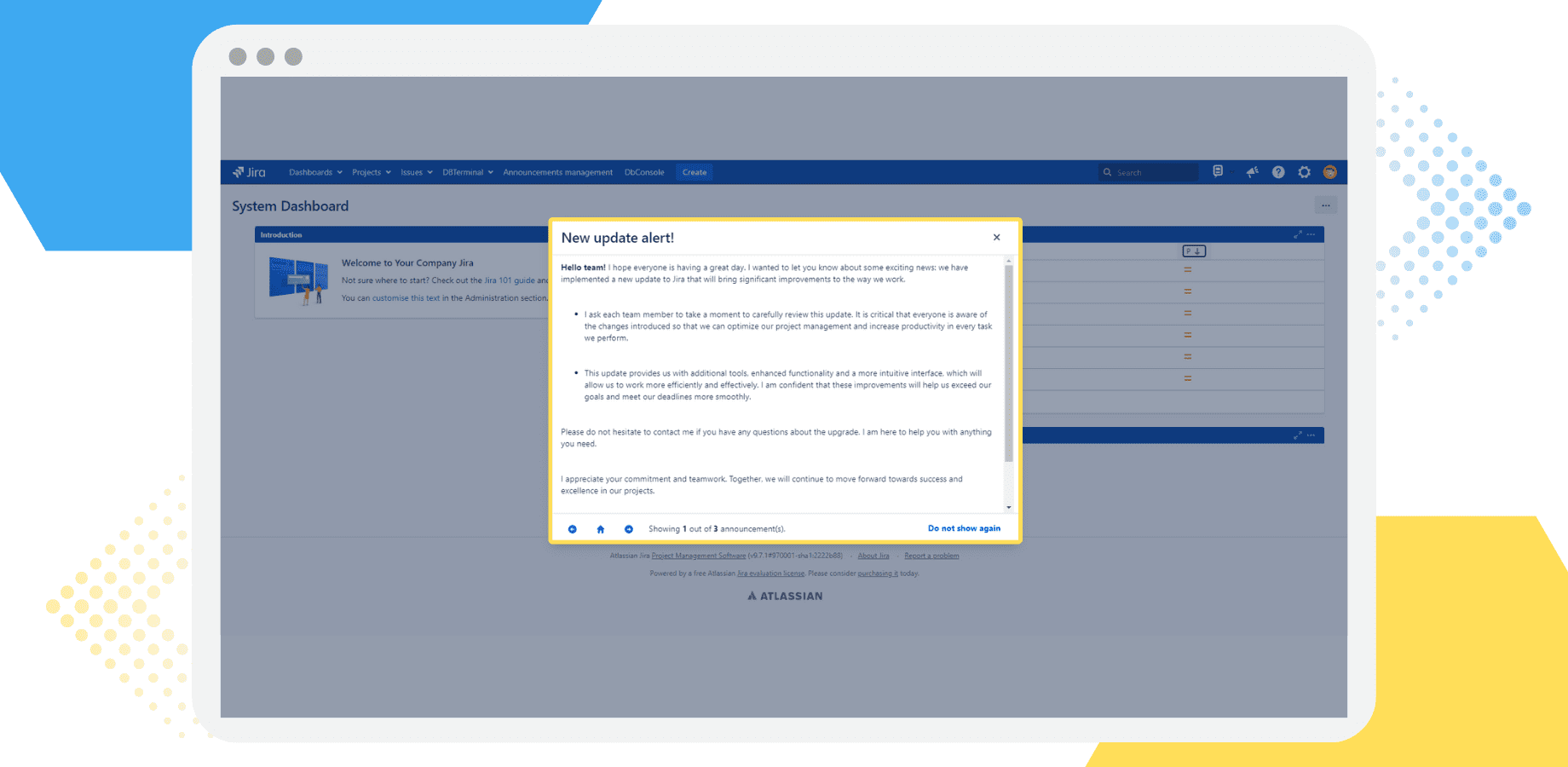 Simplified announcement management for Jira administrators through clear and concise banners.