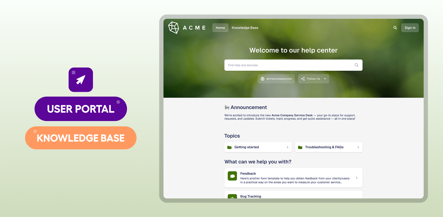 Branded portal with knowledge base for customers