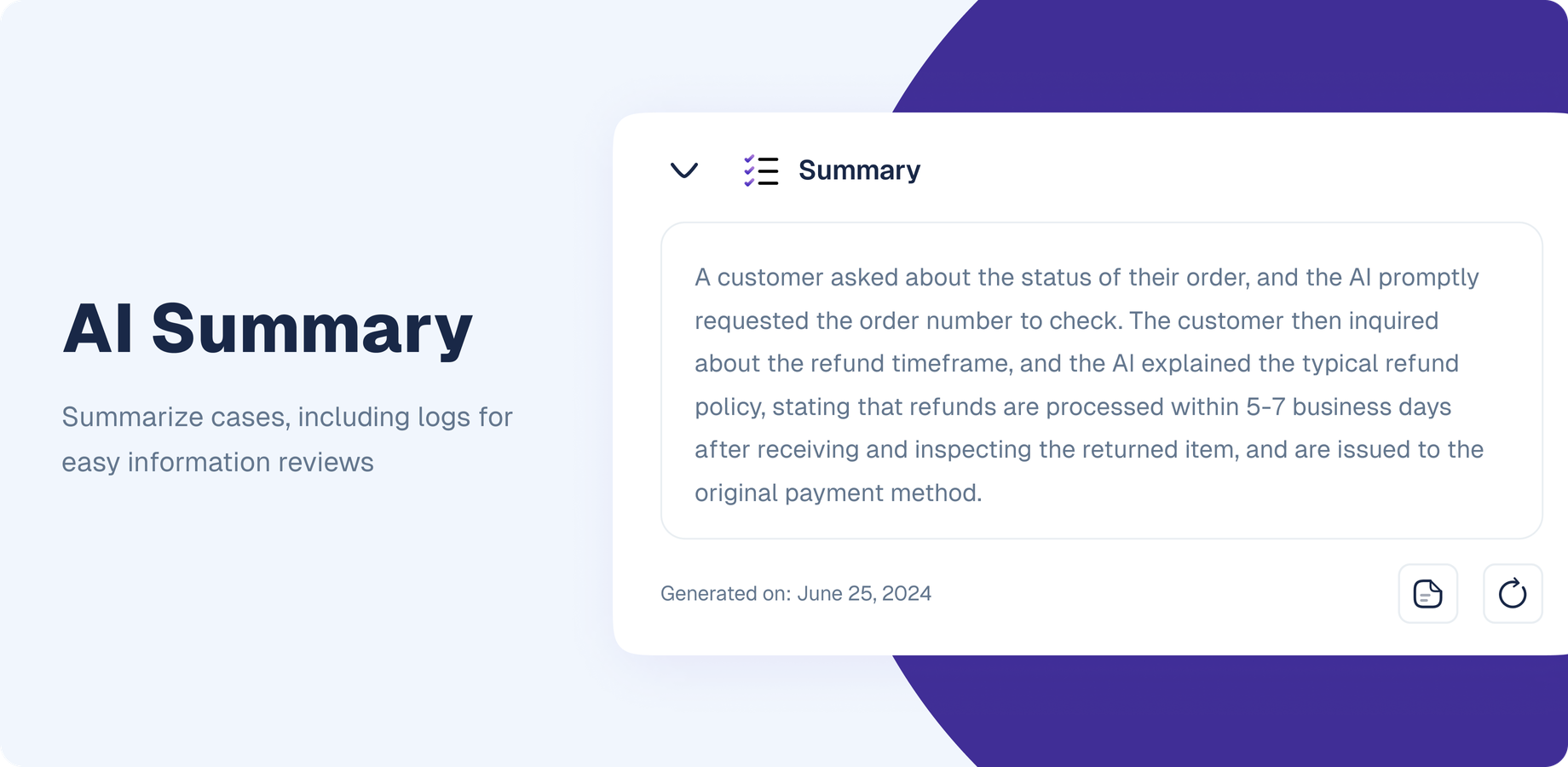 Generate tailored summaries for your Jira and Jira Service Management tickets using customizable prompts, delivering actionable insights directly from your ticket data for improved workflow and faster resolutions.