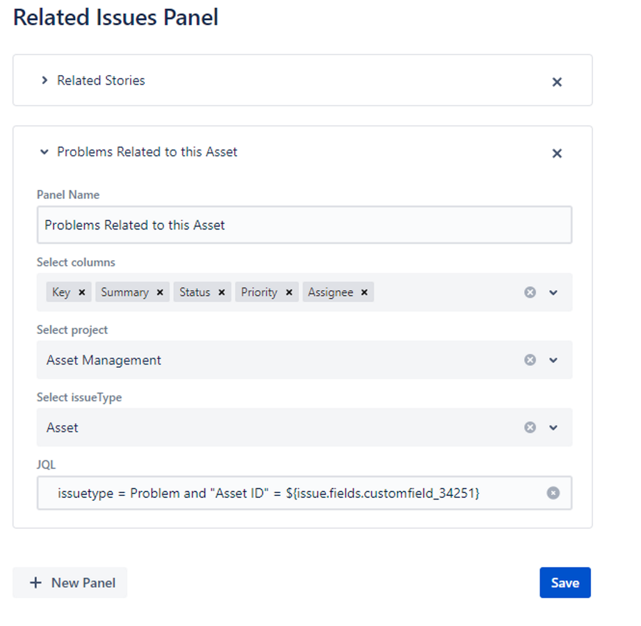 Create multiple panels for different types of related issues e.g. all the bugs related to any story in an epic, all the issues reported for a customer, all the OKRs related to the Epic.