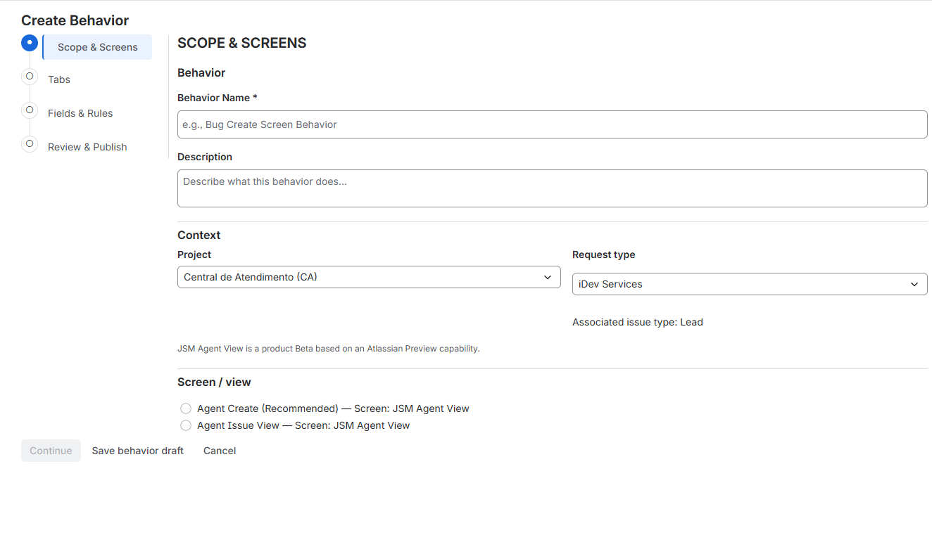 The Builder uses the selected project and screen context as the starting point, showing only relevant rule options for that Jira configuration.