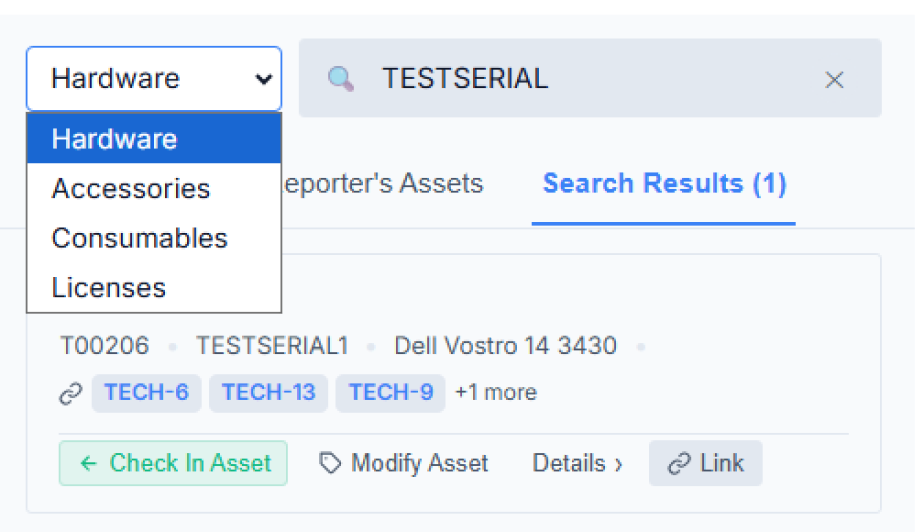 Select which asset type you are looking for.