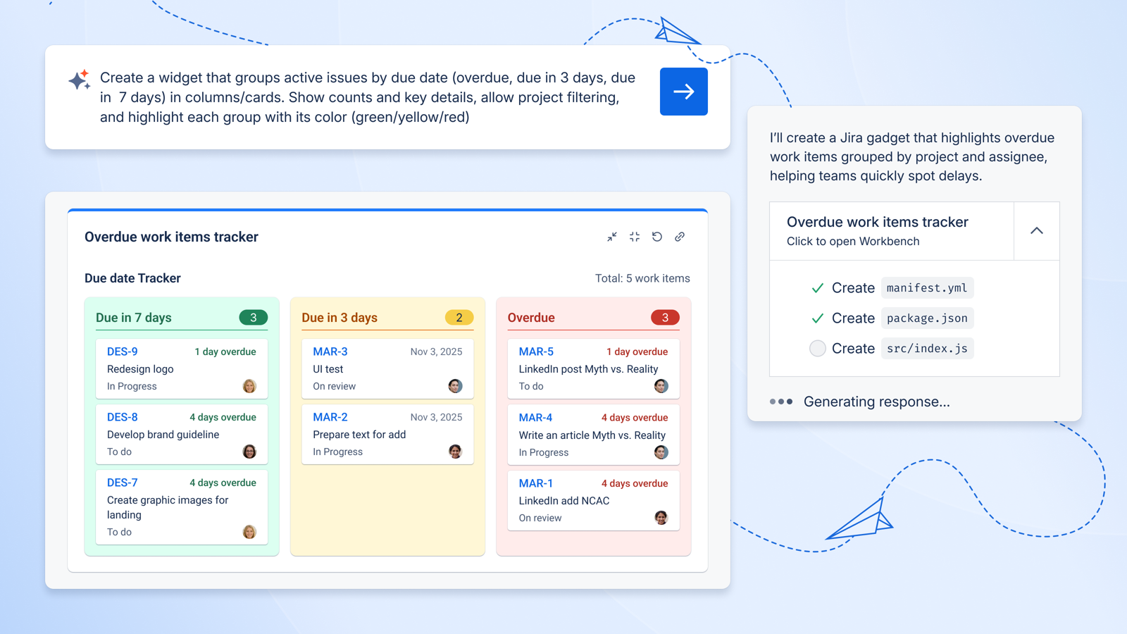 Turns your idea into a secure Forge app with complete UI, logic, and configuration in minutes.