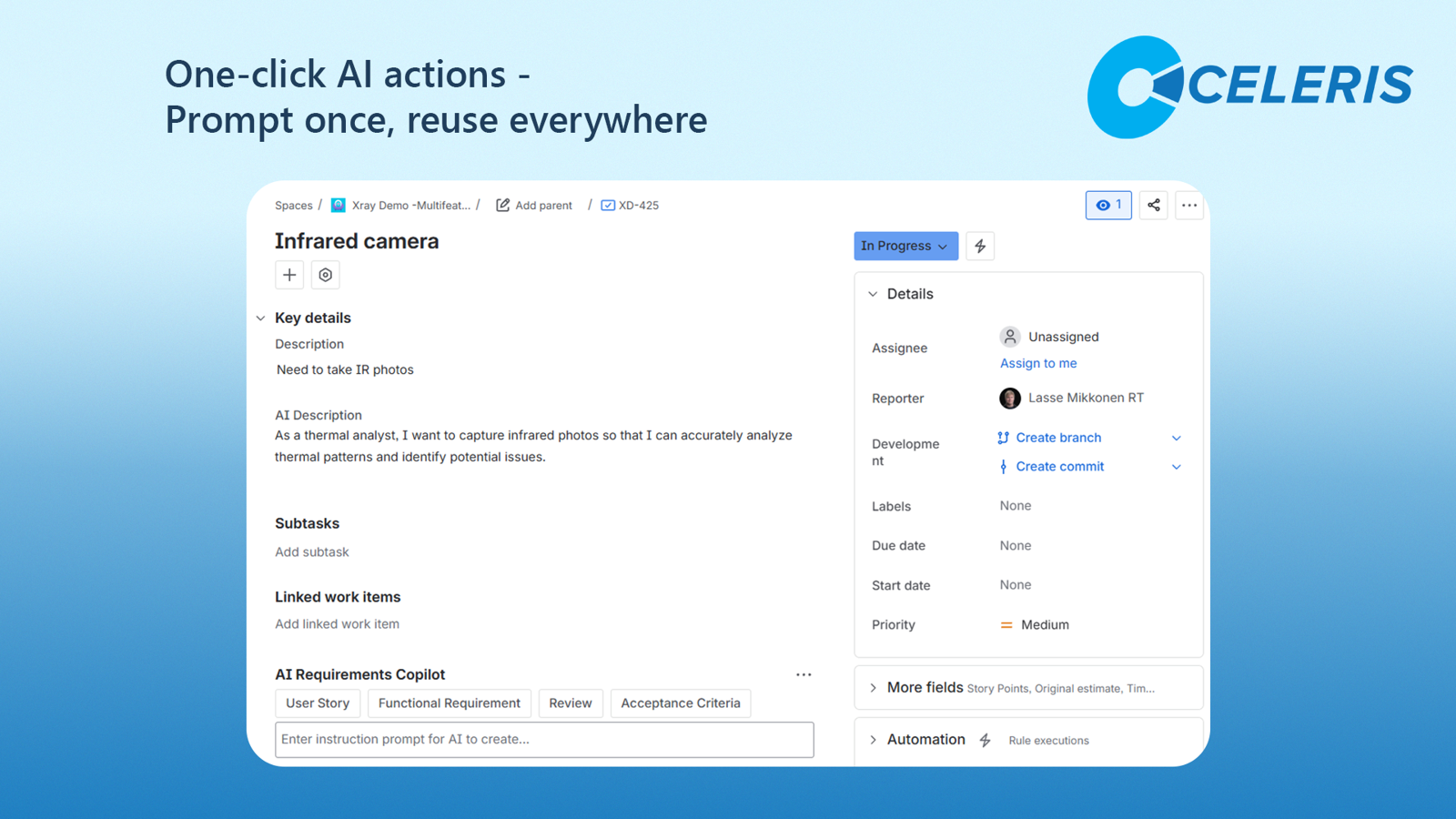 Requirement Copilot in action: Rewrite, Analyze, Enhance, just with the press of a button.
