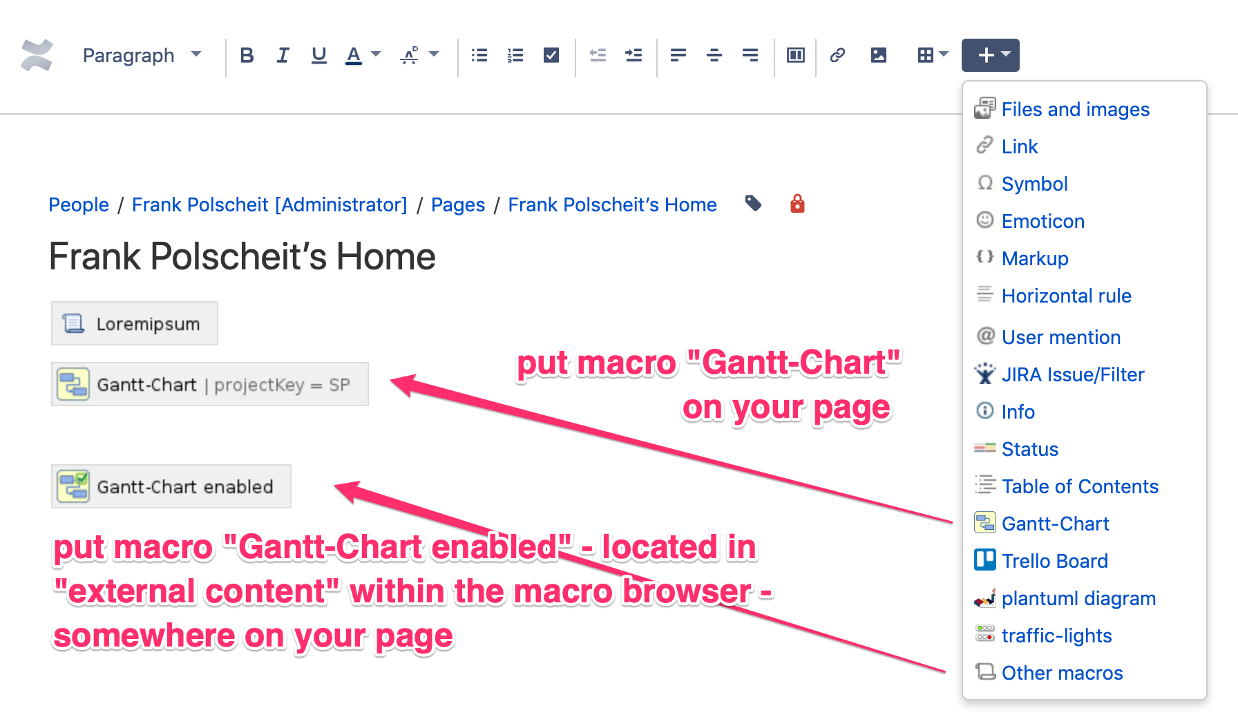 Embed Gantt-Charts via macros into a page