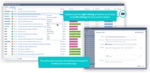 Update your issues directly from the dashboard, without opening any new tabs or windows. Right-click on any issue row or left click on the issue actions button to access the issue actions menu.