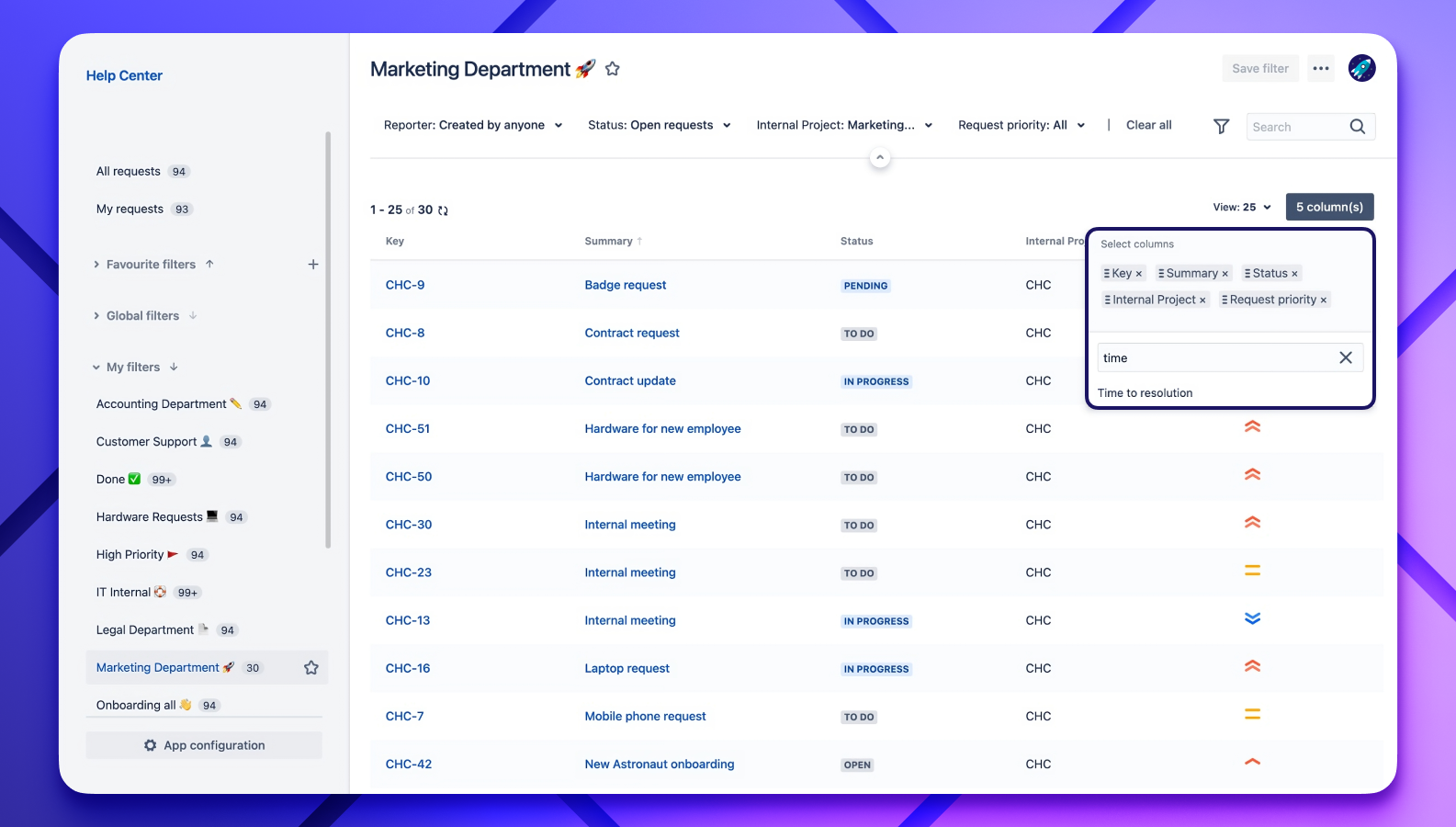 Let clients adapt Customer Portal requests page