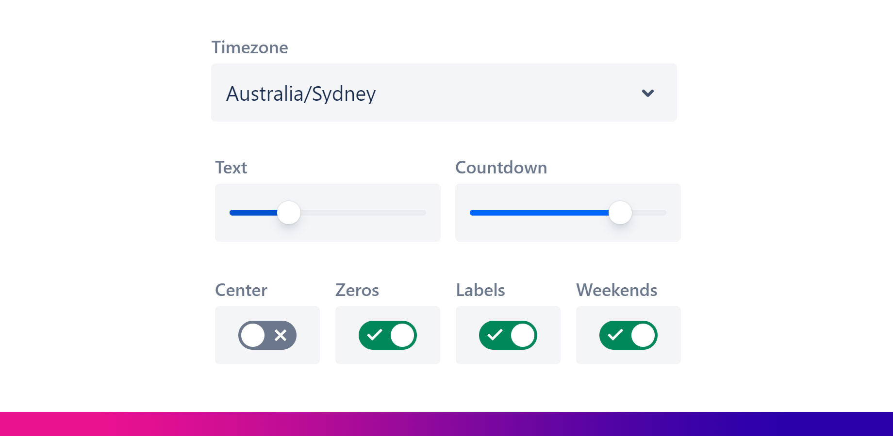 Configure timezone, time units, labels and size