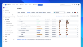 The overview component shows all relevant information about a space and is used to assign workflows (space-level and page-level).