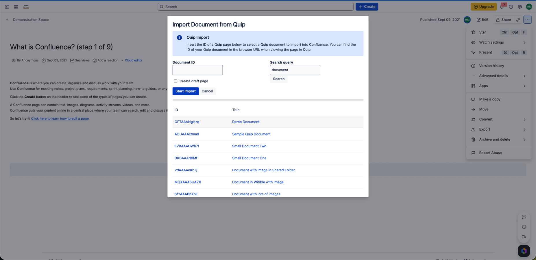 In-Confluence Search & Import