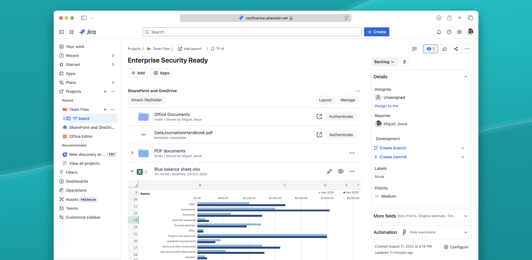 Connect your storage places directly to Jira, so you don’t have to pay twice to store the same file. In the Team Files app, connect all the storages you need, upload files, edit documents, attach to issues, and more.