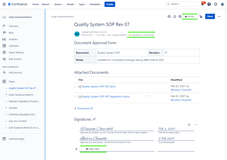 Access eSign from the content byline or page menu from any Confluence content.   Optionally allow inline signatures by adding the eSign inline signature block (content macro) to any page.