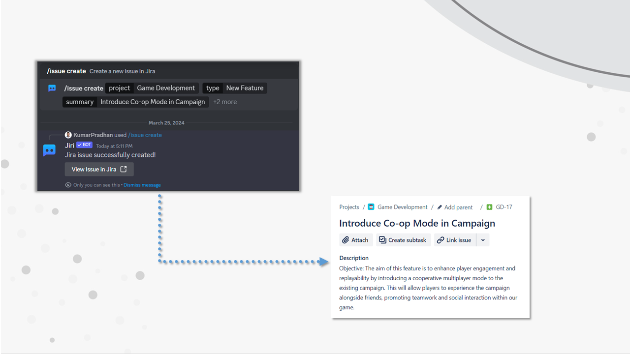 Use Jiri, our official Discord bot, to quickly create new Jira issues and display issue previews right from Discord.