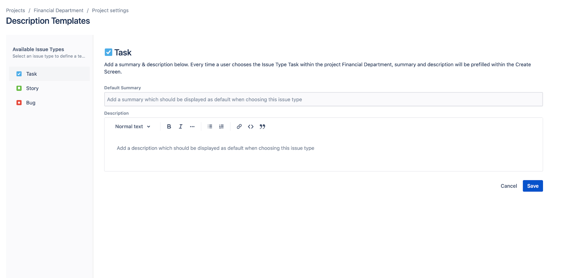 Here you can see the overview of alle issue types within a project