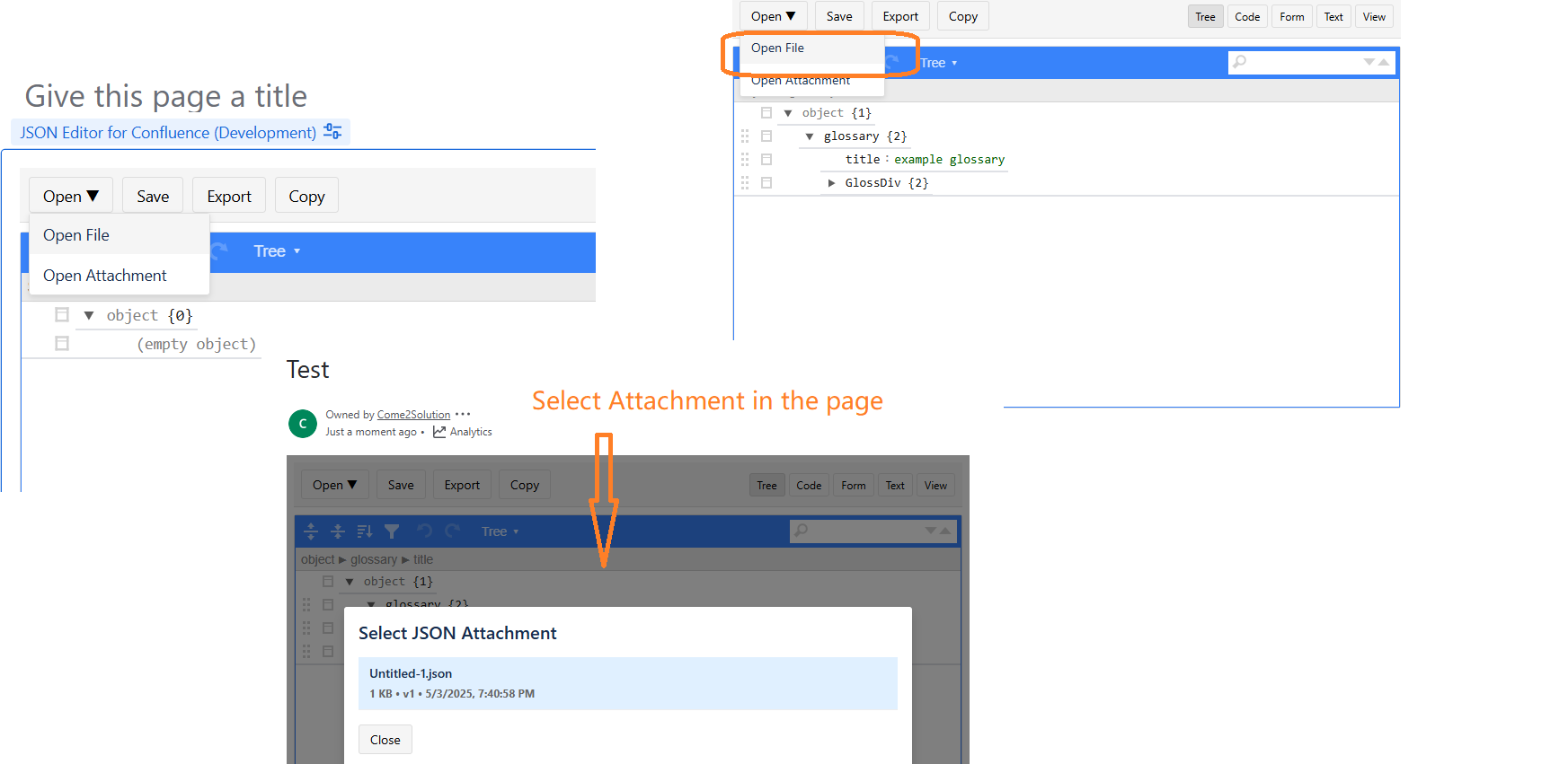 Open from local file or from page attachments