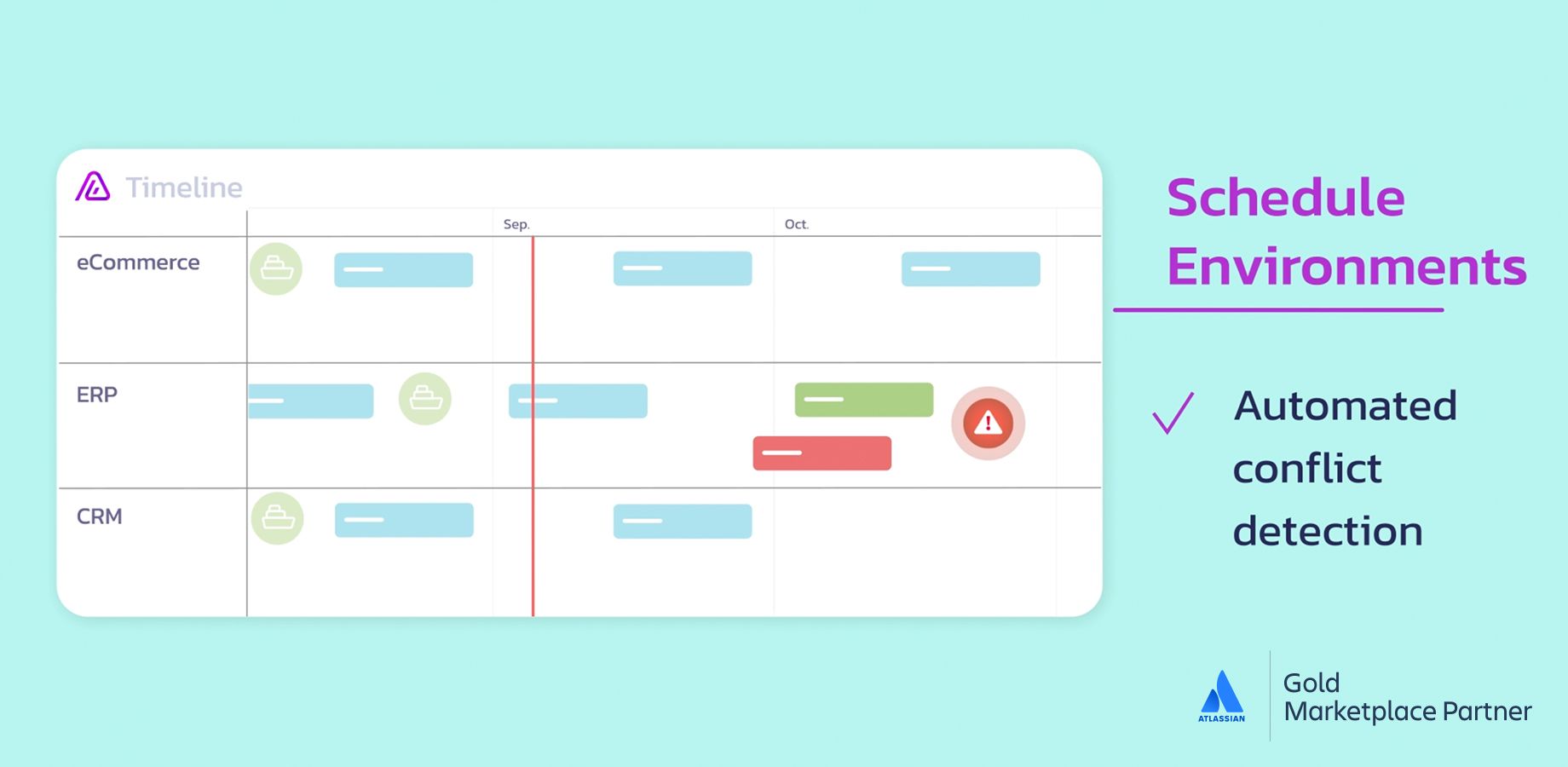 Release timeline to schedule your environment bookings, changes and blackouts, so that you can release on time and optimize environment usage.