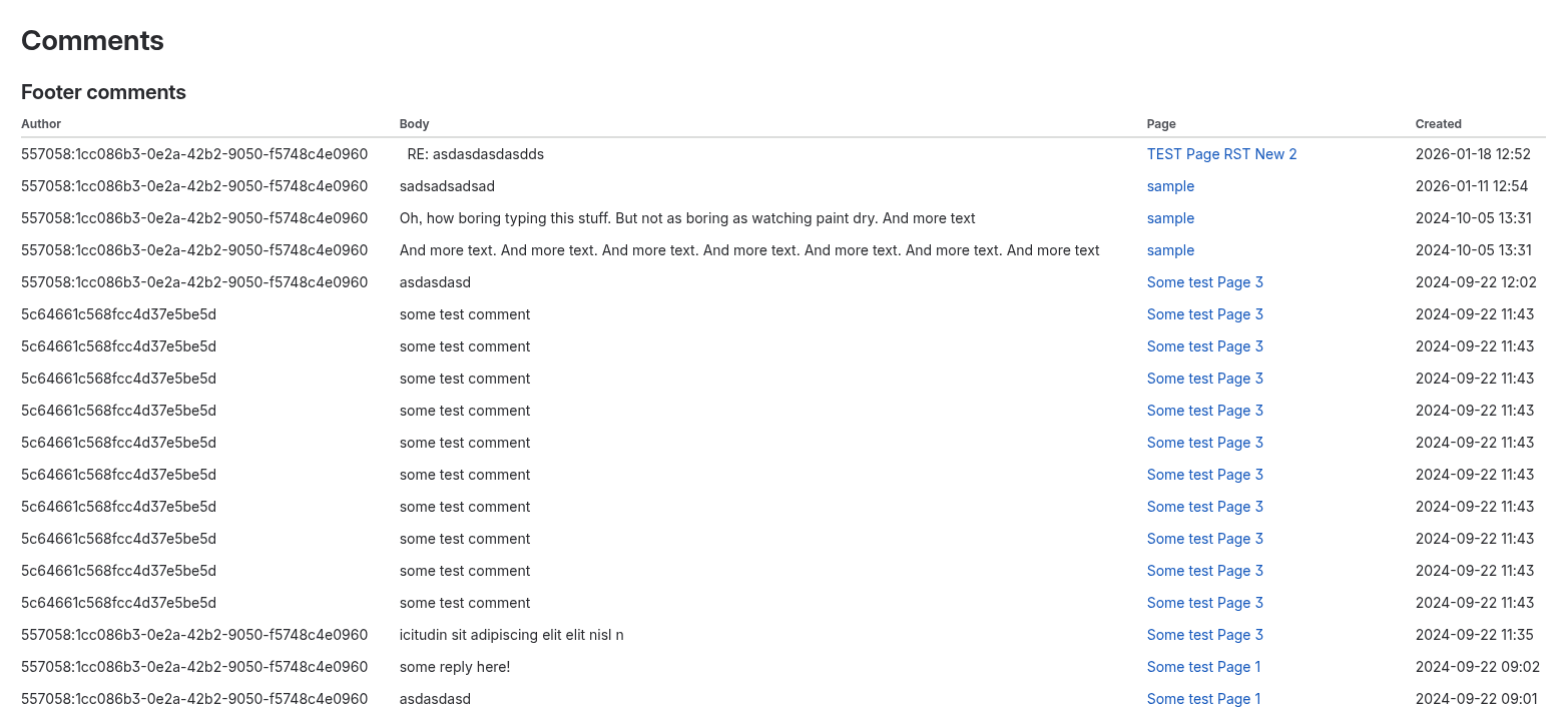 Global comments menu