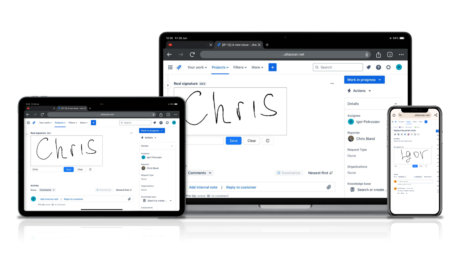 Collect In-Person signatures drawn on the screen