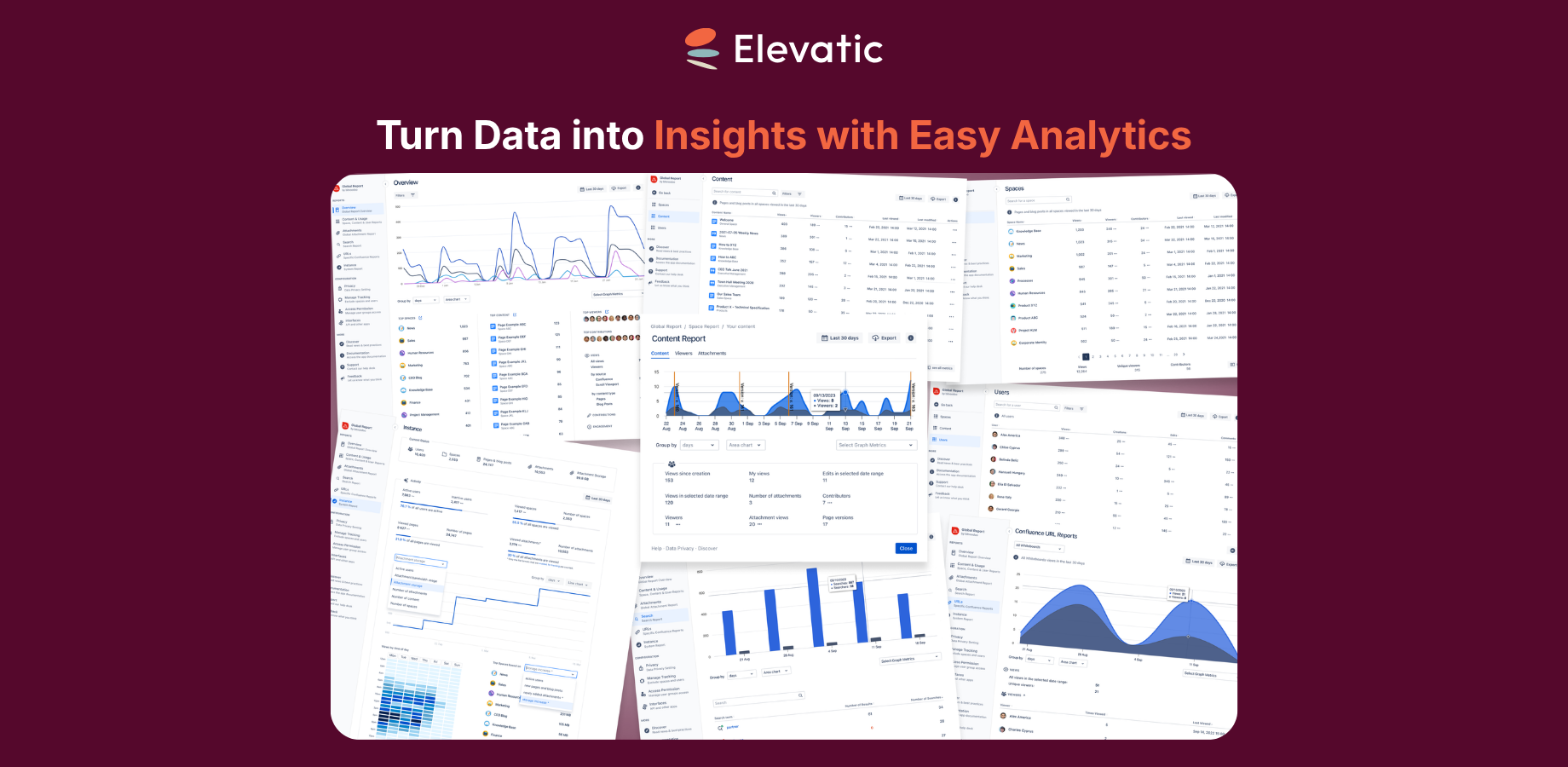 Viewtracker offers various adaptable reports that allow you to analyze your audience usage of your Confluence documentation, knowledge base, intranet, extranet, and 3rd party app output.
