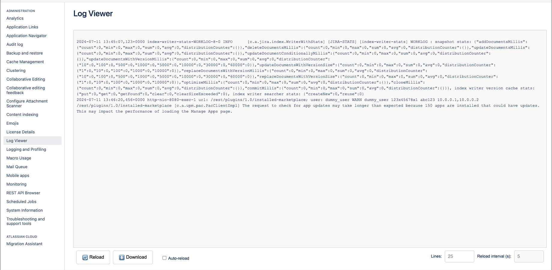 Log View Screen