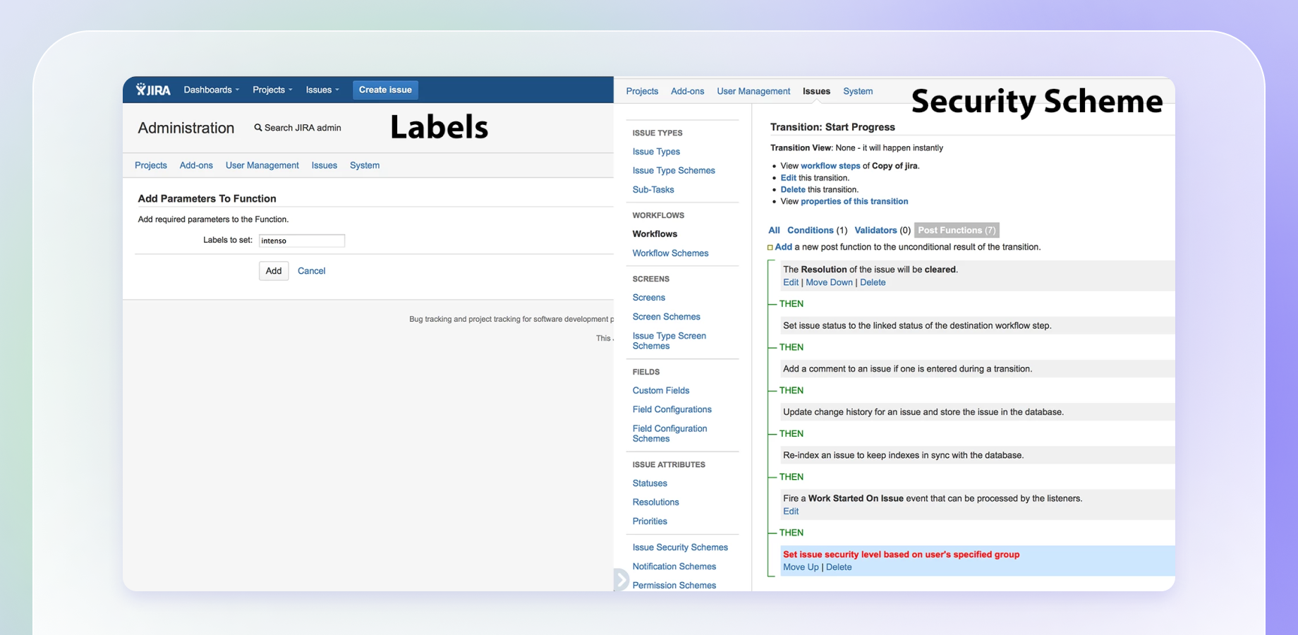 Add labels on transition or Set Security Scheme