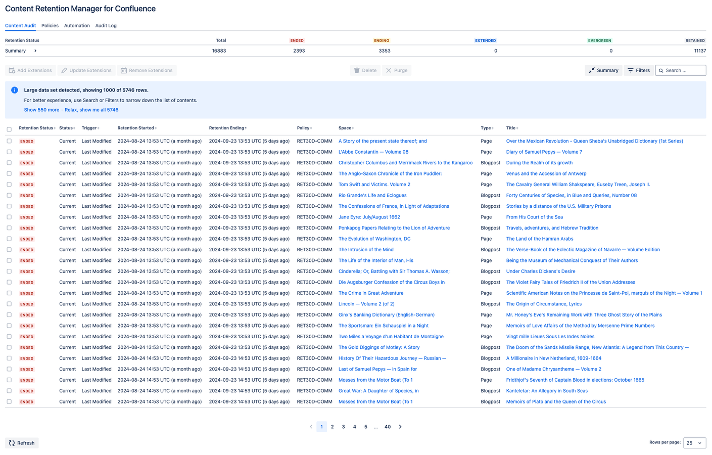 Comb through and review all content by retention status