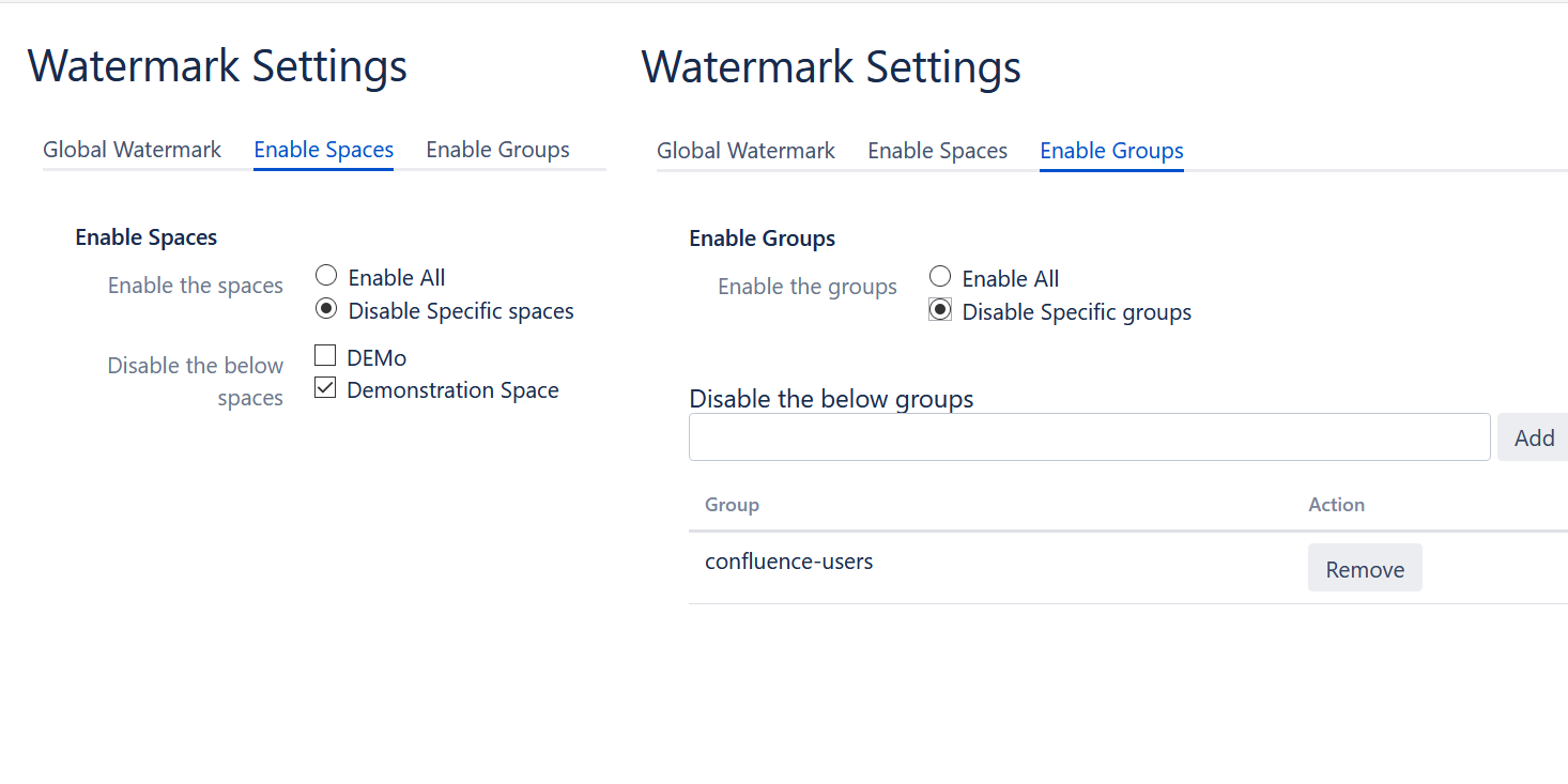 Display for the specified groups and spaces