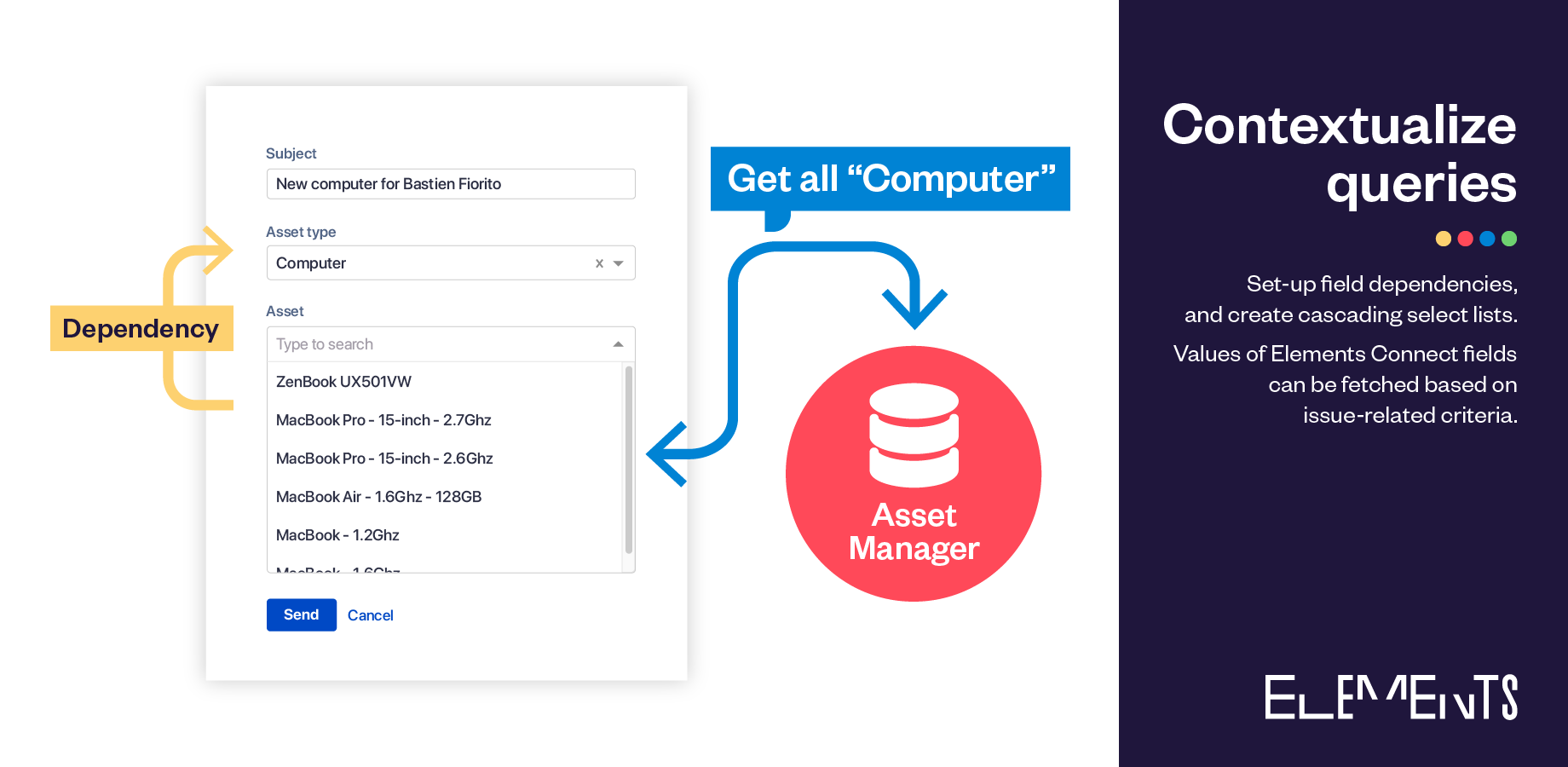 Set-up field dependencies, and create cascading select lists. Values of Elements Connect fields can be fetched based on issue-related criteria.