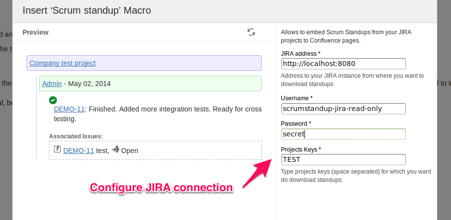 Configure Scrum Standup macro