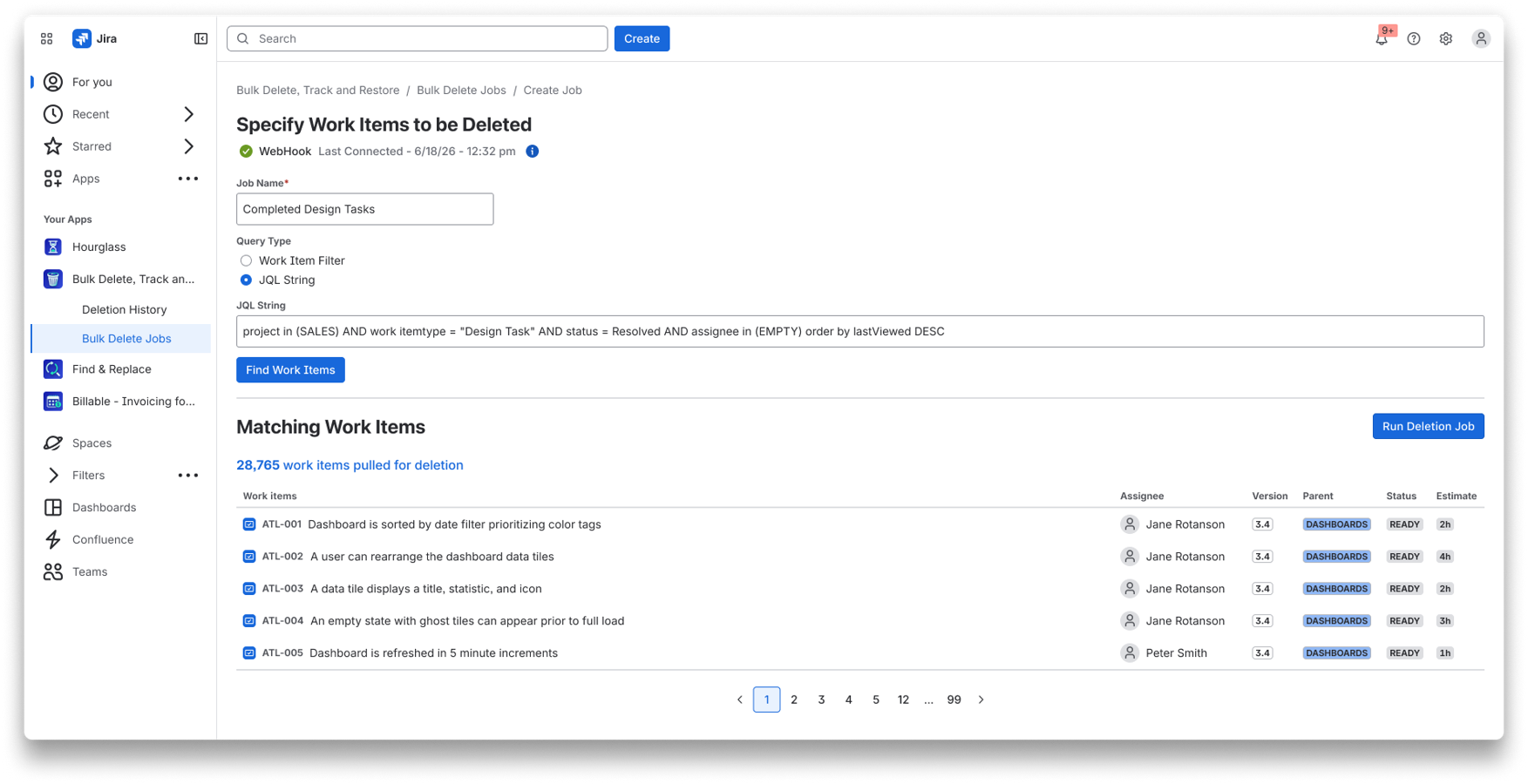 Run large-scale cleanup jobs that go beyond Atlassian's native deletion limits, making it easy to tidy up tickets system wide.