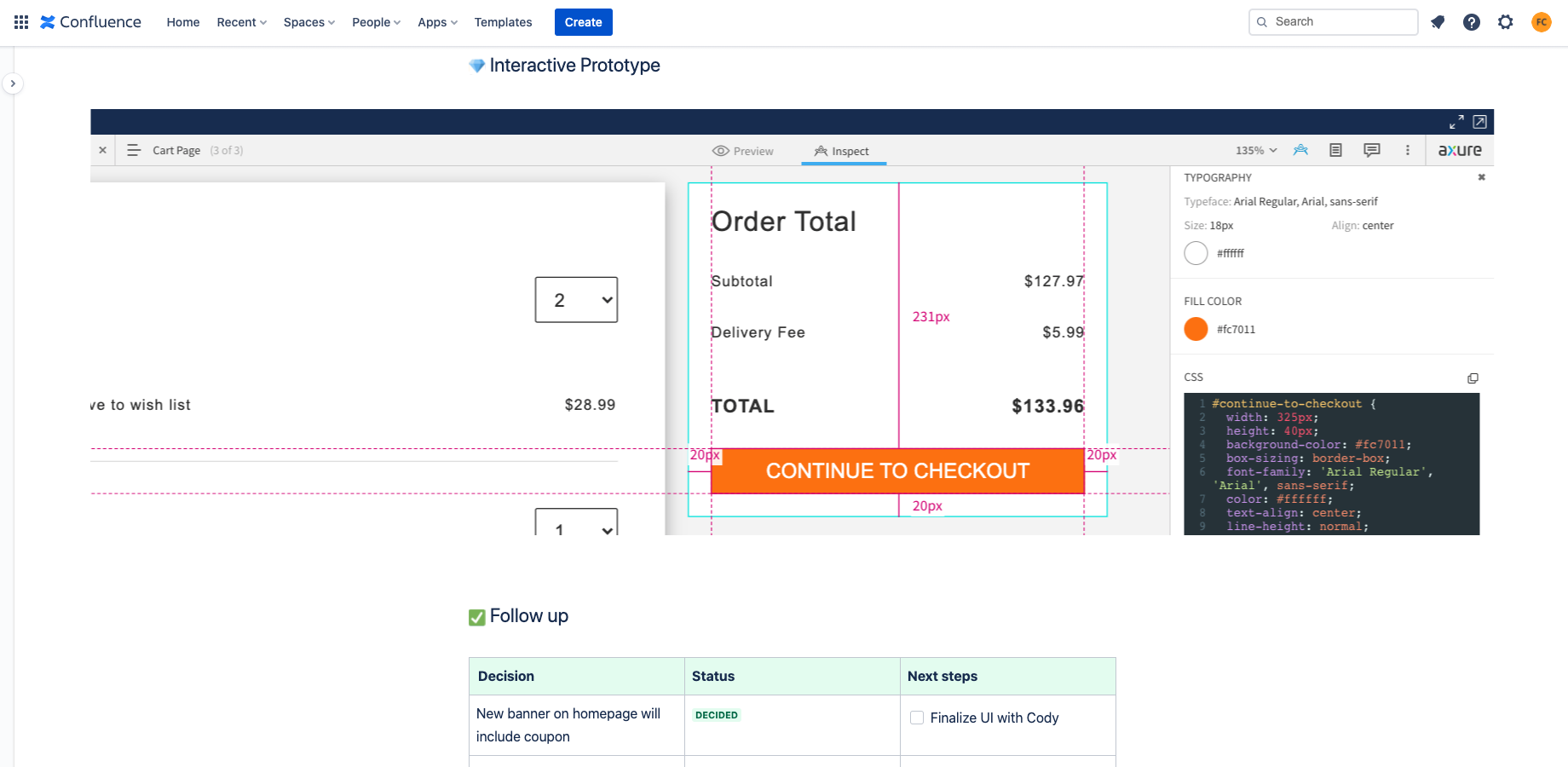 Inspect layout, get CSS snippets, and download visual design assets directly from your embedded prototypes