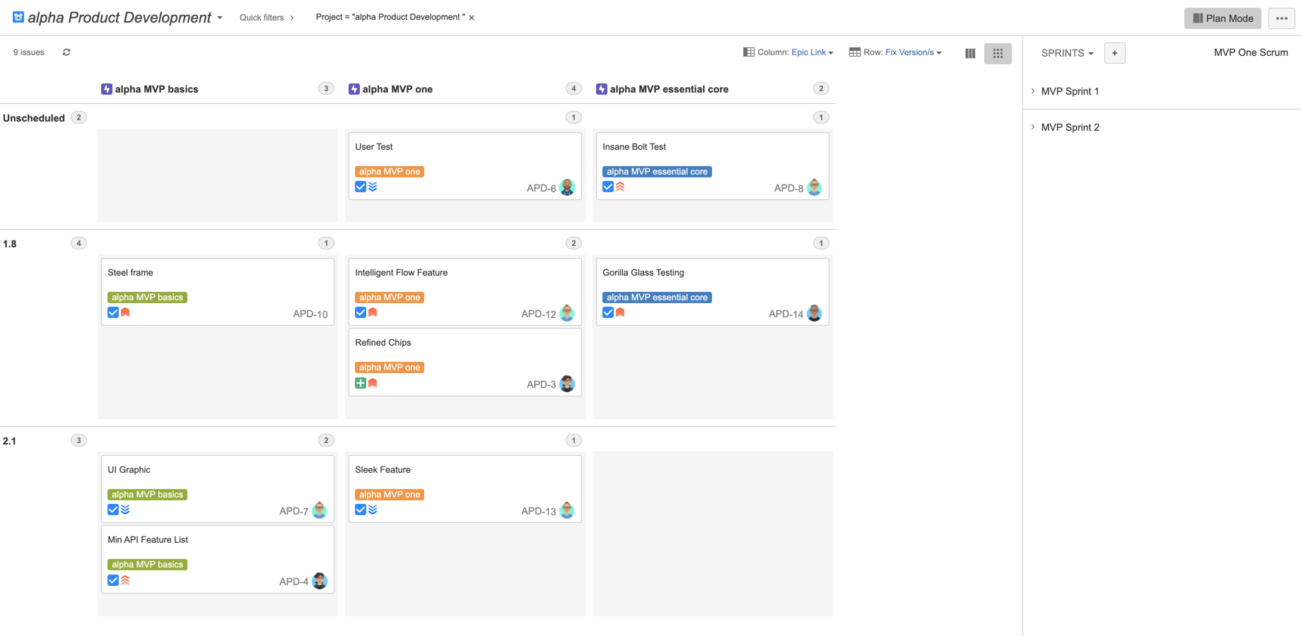 Canvas' Plan mode adds an extra dimension to your Jira boards, a planning area on the right side. Easily plan in this area your sprints, releases or components, while the Product Backlog is refined on the left as normal.