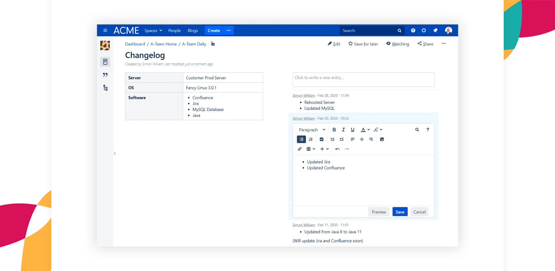 Effortlessly manage changelogs and documentation with the Diary app. Quickly jot down updates and revisions, making it ideal for tracking changes in Confluence.