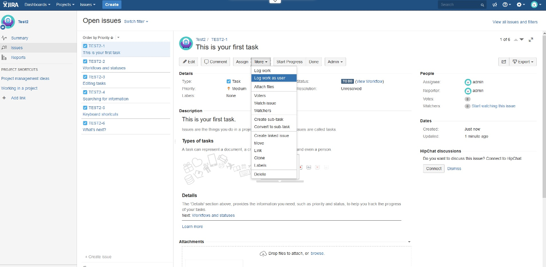 New option to log work on behalf of another user