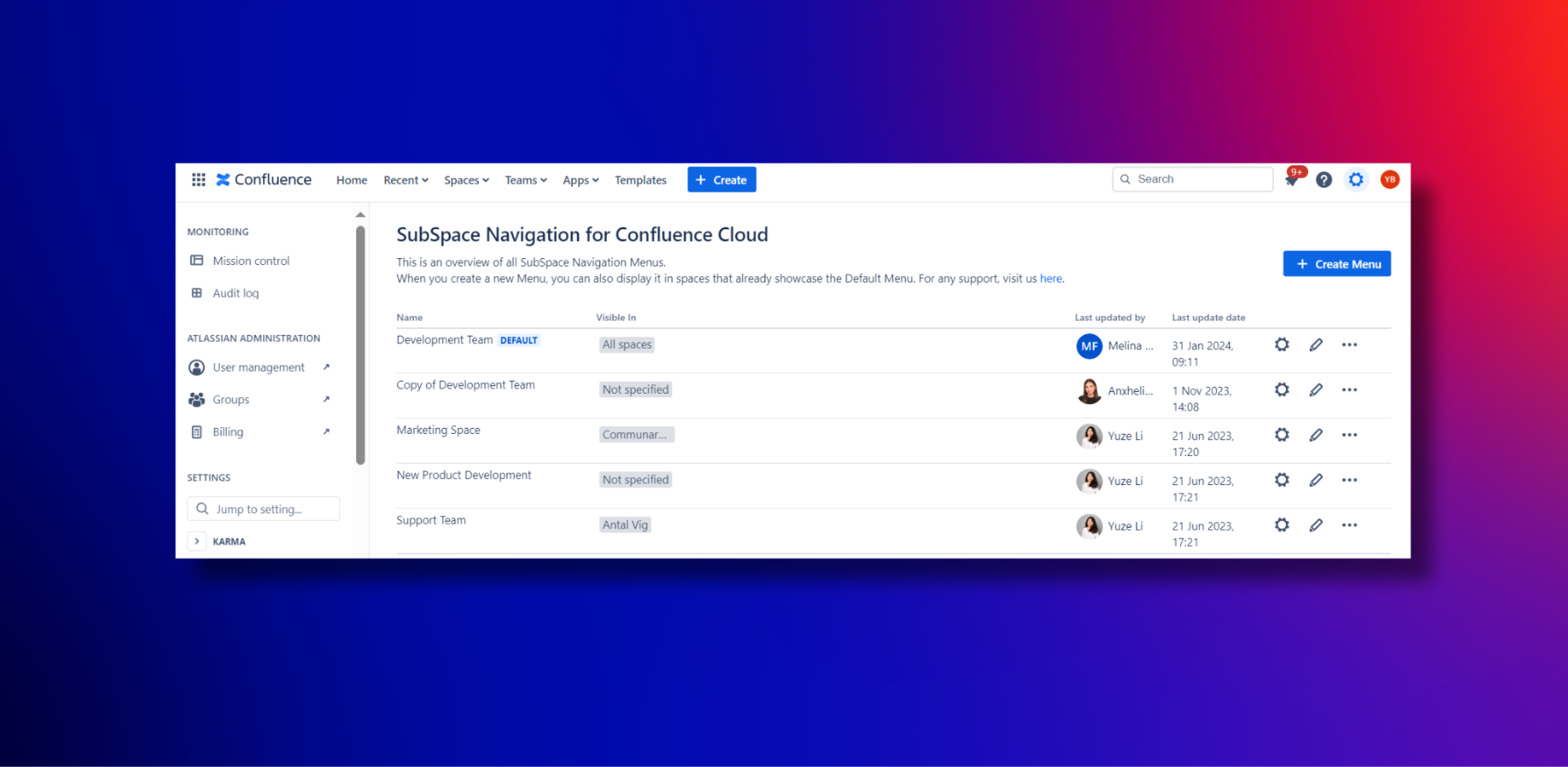 Customize your Menus for your spaces