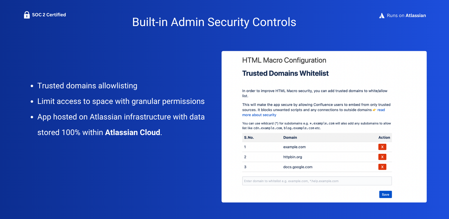 Whitelist trusted domains and keep your Confluence space secure!