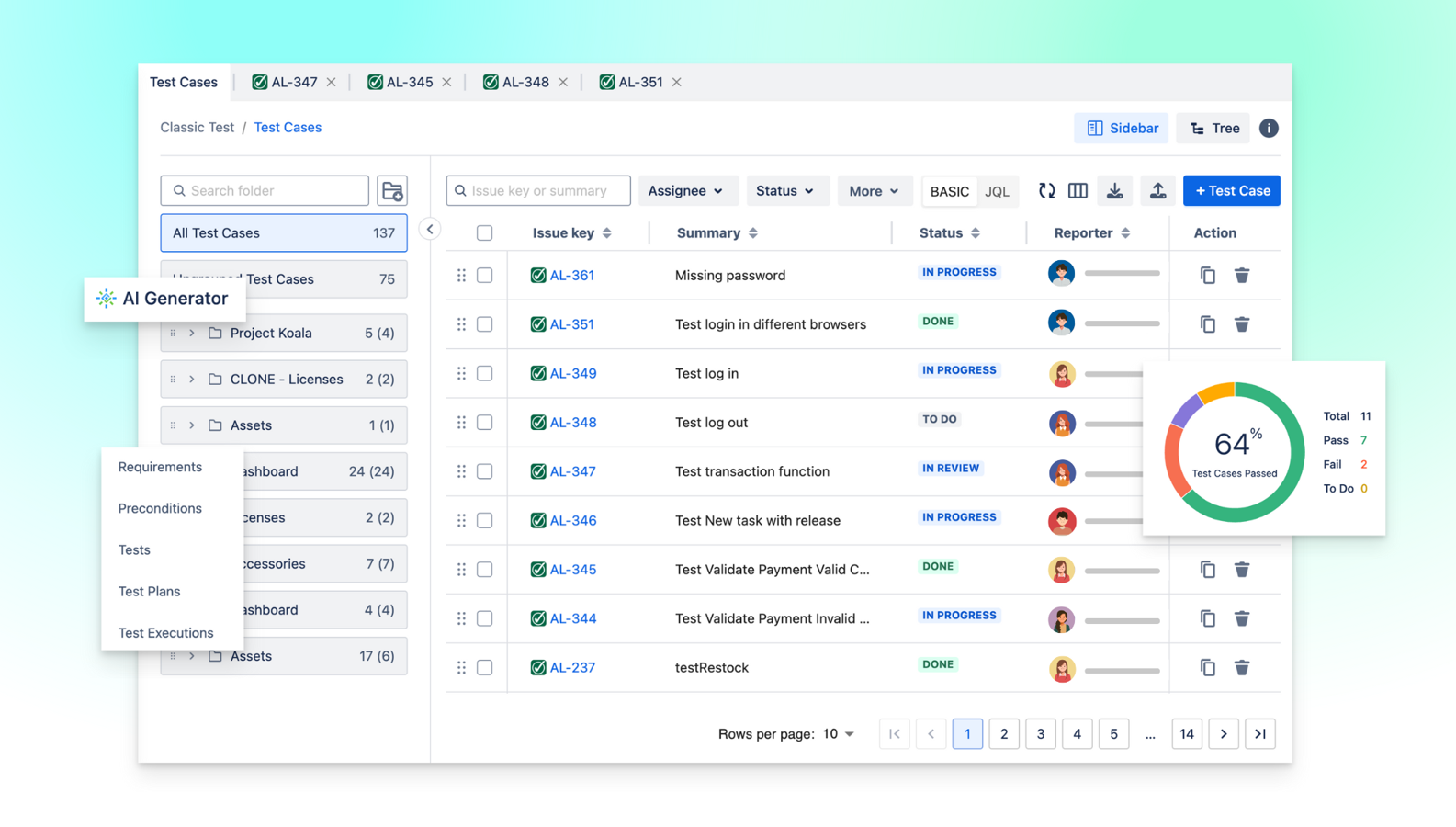 Comprehensive Test Case Management that supports full life cycle of testing.