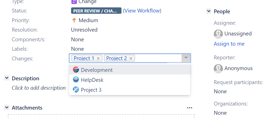 Choose Multiple project via multi-select drop down