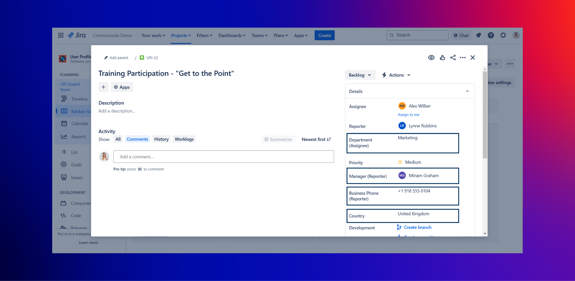Sync and display information from Microsoft Entra ID (Azure AD) directly on Jira issues.