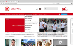 An example Linchpin customer dashboard with personalized news, navigation, tools and a custom theme. (DER Touristik Group GmbH)