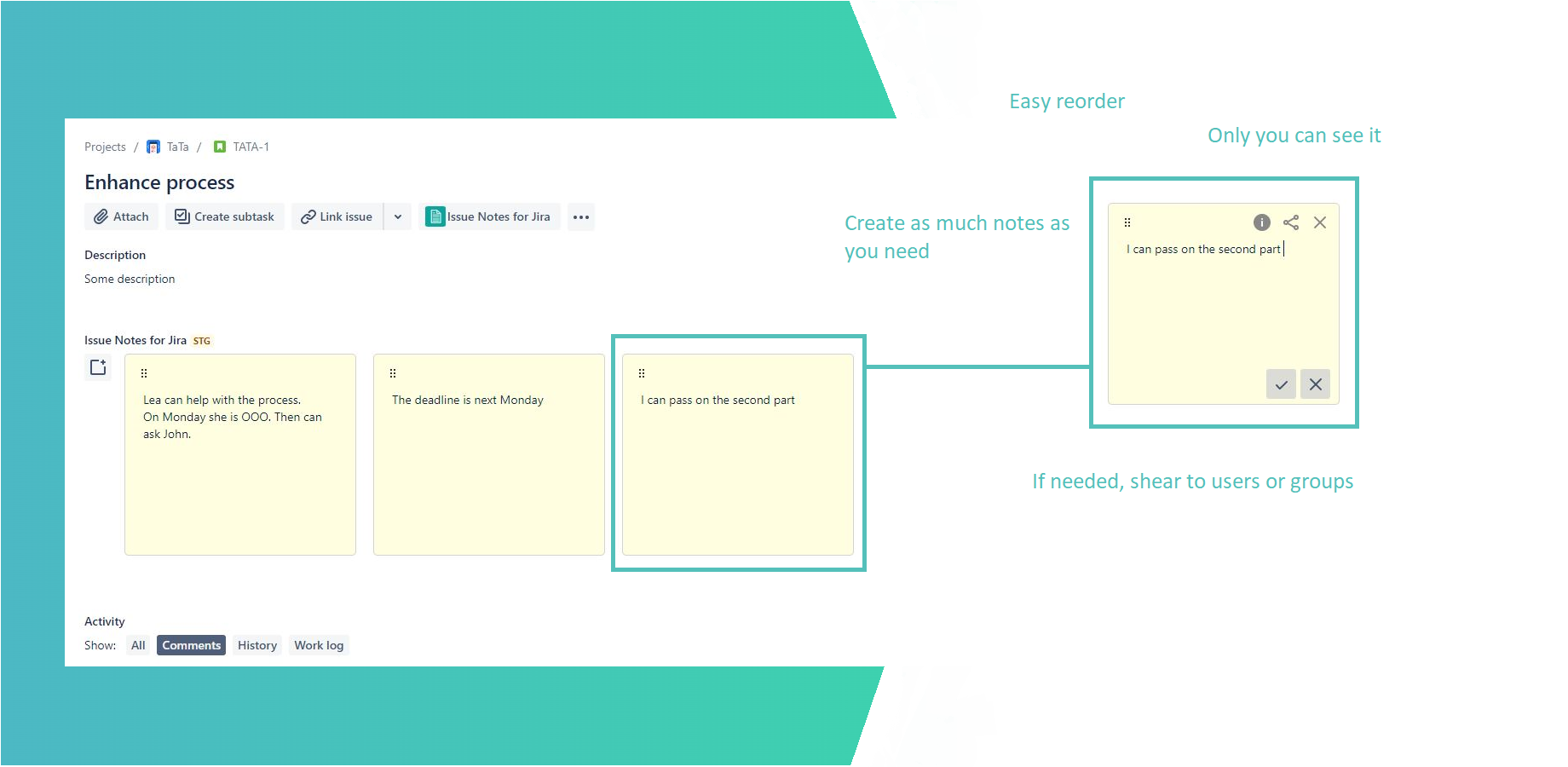 Keep notes for an issue in one place
