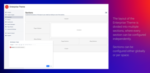 The layout of the Enterprise Theme is divided into multiple sections, where every section can be configured independently.   Sections can be configured either globally or per space.
