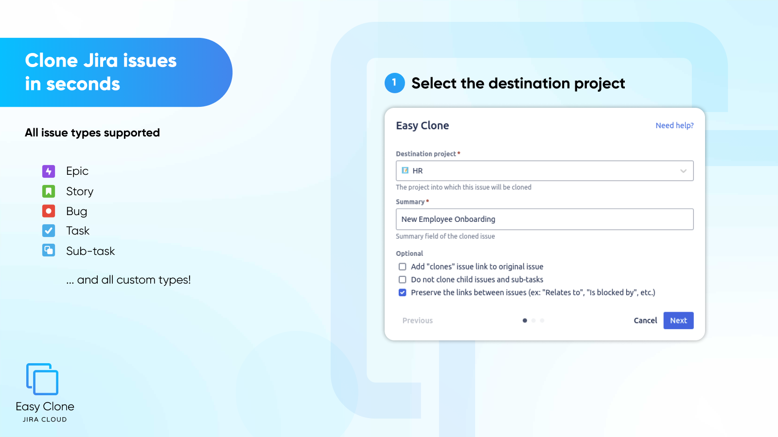 Select a destination project